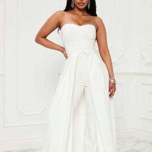 FASHION NOVA white cape jumpsuit- brand new!